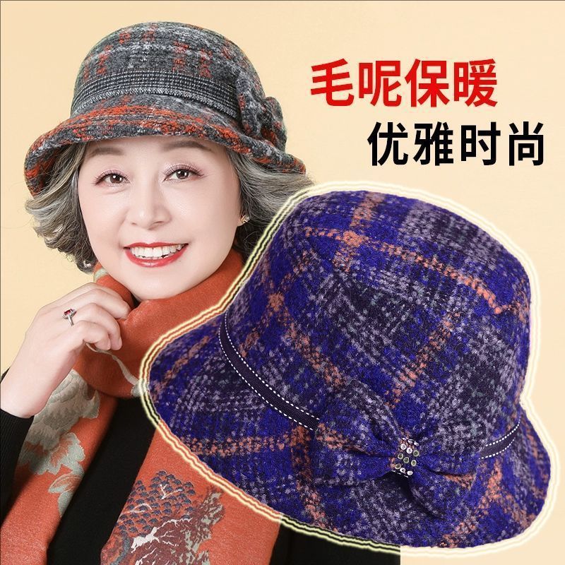 女士秋冬款毛呢保暖渔夫帽秋冬百搭圆顶蝴蝶结盆帽韩版卷檐小礼帽
