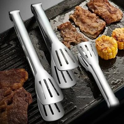 1pc Non Slip Stainless Steel Food Tongs Meat Salad Bread Cli