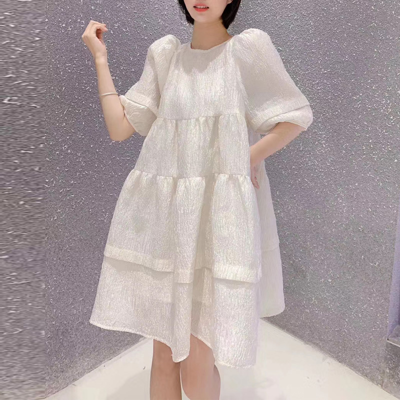 欧洲女装站2023新款夏季欧货潮高端泡泡袖宽松蓬蓬a字连衣裙子女