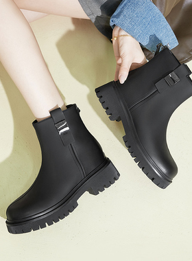 香香莉加绒厚底马丁靴女正品冬季新款显瘦拉链烟筒靴女靴028626