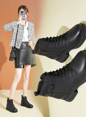 香香莉加绒马丁靴女正品新款韩版软皮厚底短靴冬季很保暖028686