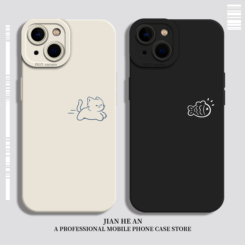 适用苹果手机壳猫咪小鱼