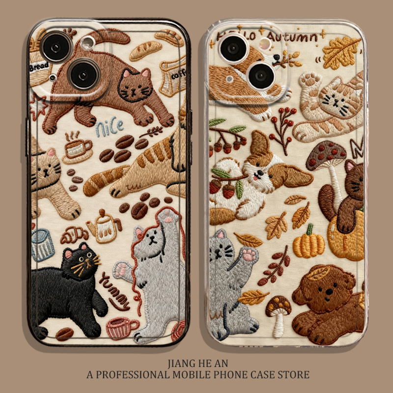 适用华为手机壳刺绣猫狗