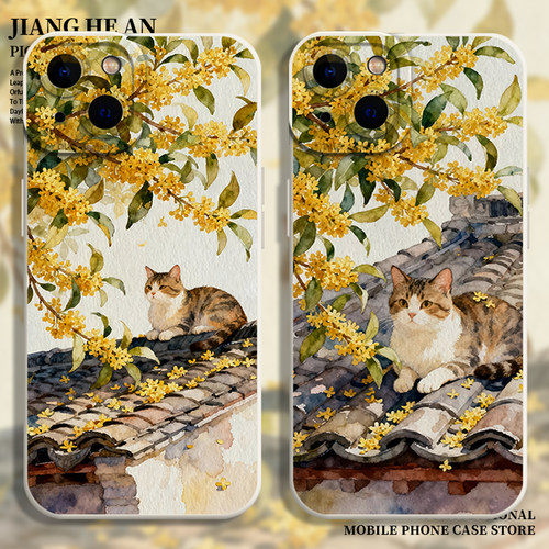 适用苹果手机壳桂花猫咪