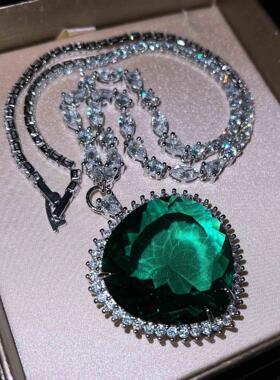 项链复古海洋之心锁骨吊坠手工宝石款直播爆款时尚夸张爱心心形链