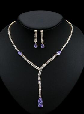 项链锆石套装耳环新娘婚纱礼服欧美水滴奢华首饰饰品简约女锁骨链