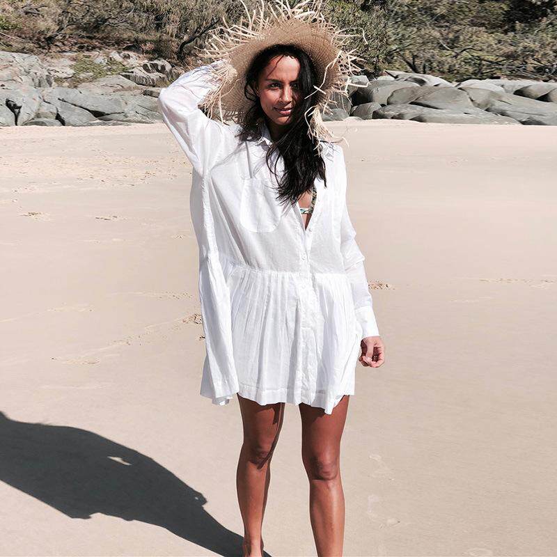 衬衫女防晒外套白色宽松新款衬衣裙感长袖沙滩比基尼罩衫度假泳衣