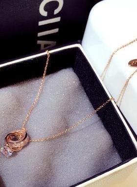 项链女锁骨链双环吊坠新款简约礼物钻小众2022奥地利手链环环相扣