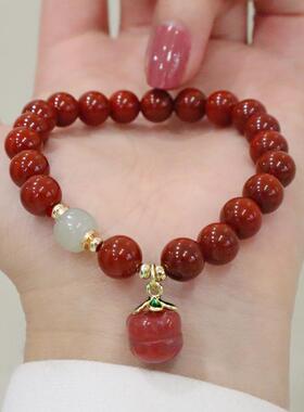 手链手串女礼物天然红吊坠本命年玛瑙设计南朱砂小众款转运柿如意