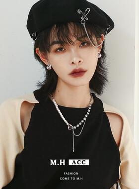 项链爱心小众珍珠感轻奢设计锁骨链女高级拼接颈链甜配饰酷辣妹风