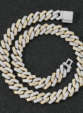 古巴欧美嘻哈项链链钻满菱形锆石男士镶男mm个性锁骨hiphop14mm密