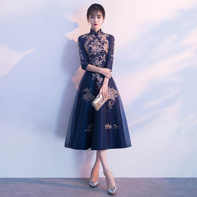 晚礼服2021新款中式宴会女长款显瘦旗袍年会优雅连衣裙中晚宴大服