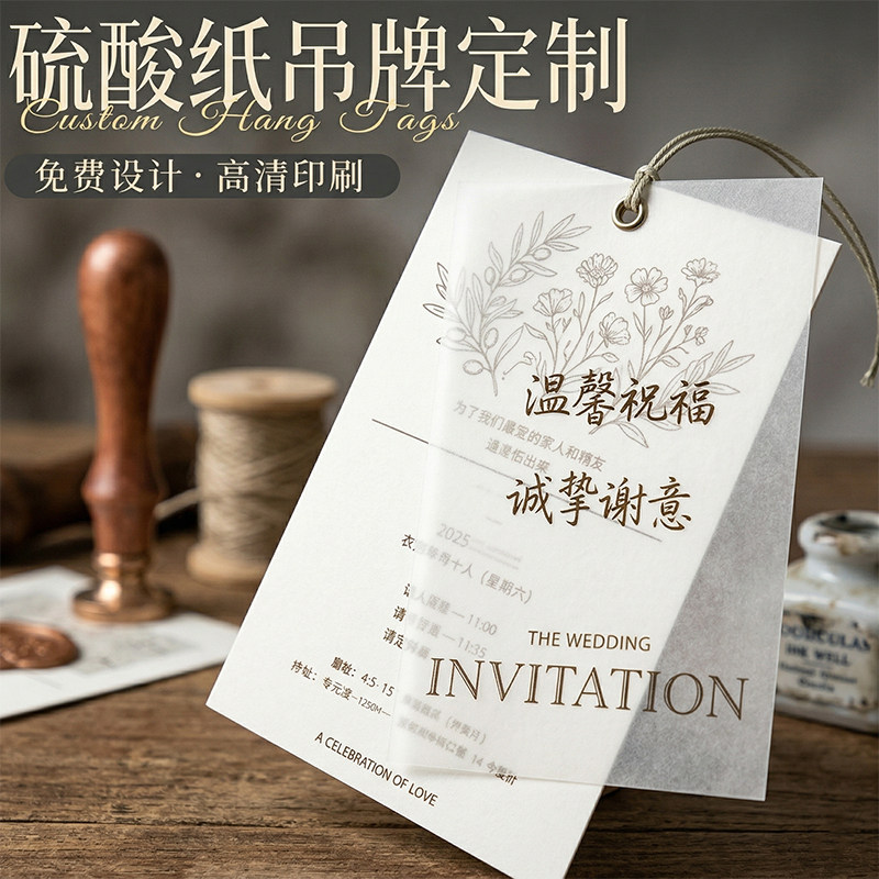 硫酸纸吊牌定制半透明腰封装饰卡衣服服饰挂牌围巾鞋子包装盒定制图片