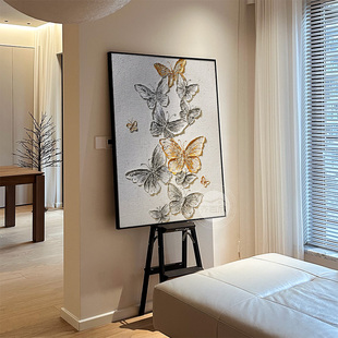 现代轻奢风蝴蝶客厅沙发旁装饰画高级艺术肌理感纯手绘油画玄关画