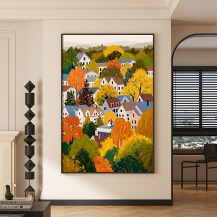 饰画 乡村别墅原木风客厅挂画高级感温馨治愈系入户进门玄关过道装