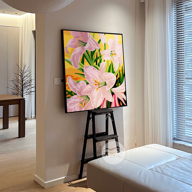 北欧ins风唯美粉色百合花餐厅装饰画小尺寸客厅沙发旁摆画走廊画