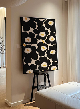 现代简约风抽象黑色花朵挂画客厅装饰画高级感ins风入户玄关壁画