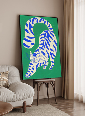 现代简约猫咪壁画竖版客厅沙发旁绿色装饰画入户玄关走廊过道挂画