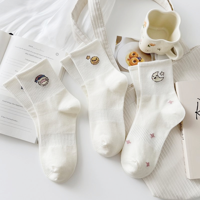袜子女中筒袜点子纱纯色秋冬款可爱小熊ins潮韩国卡通日系彩点袜