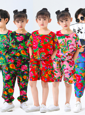 东北大花布衣服中小学生运动会表演出服伴娘闺蜜聚会网红搞笑套装