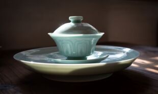 【耀州窑】莲瓣撇口小盖碗 纯手工拉胚刻花纯原矿 100ml