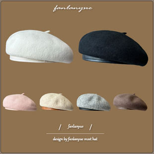 贝雷帽子女秋冬高级感宽边皮羊毛呢蓓蕾帽韩版百搭显脸小画家帽潮
