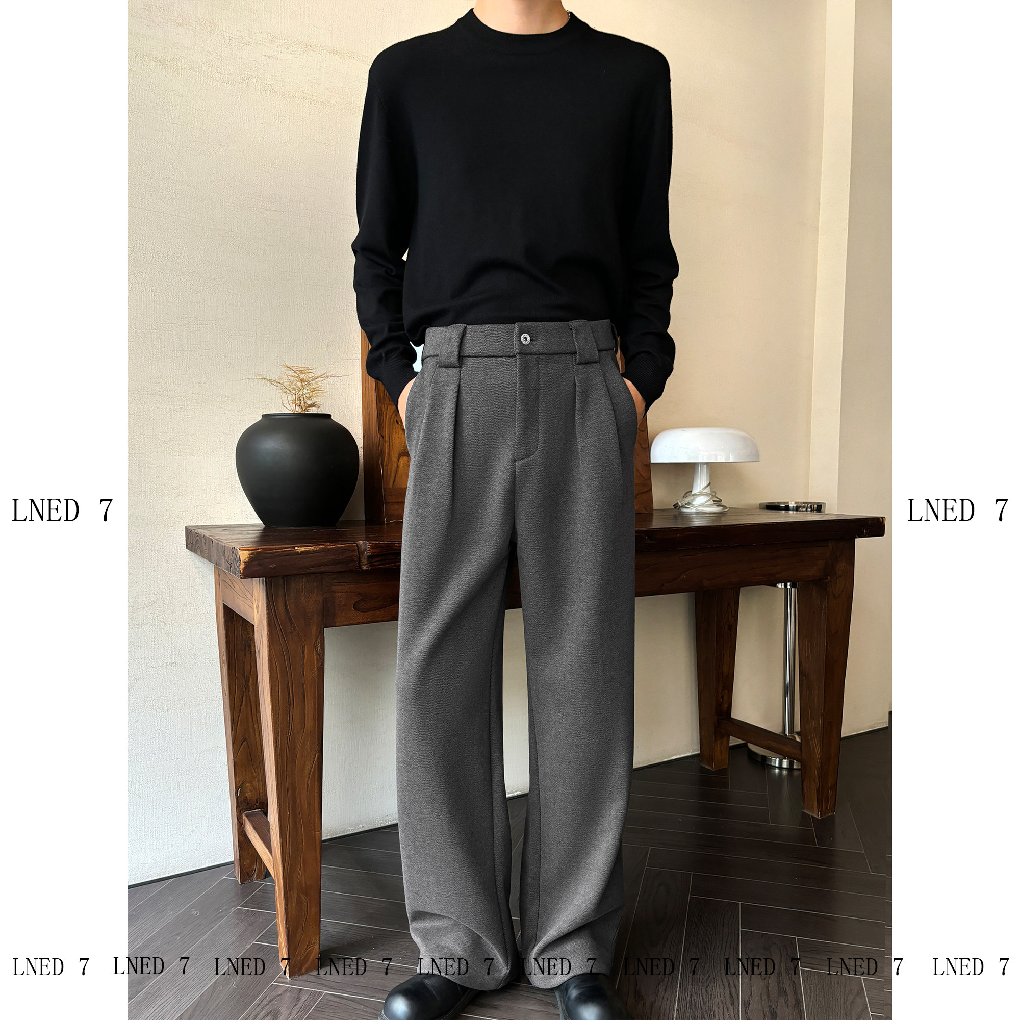 LNED7【TR精纺人字纹加绒西裤】25冬季高品质A字直筒西裤休闲裤男