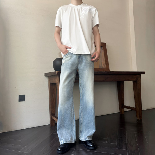 夏季高品质A字直筒宽松牛仔裤男