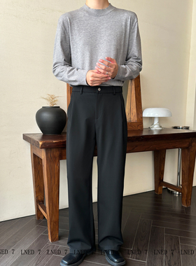 LNED7【高定TR色纺加绒直筒西裤】冬季A字直筒宽松加绒西裤休闲裤
