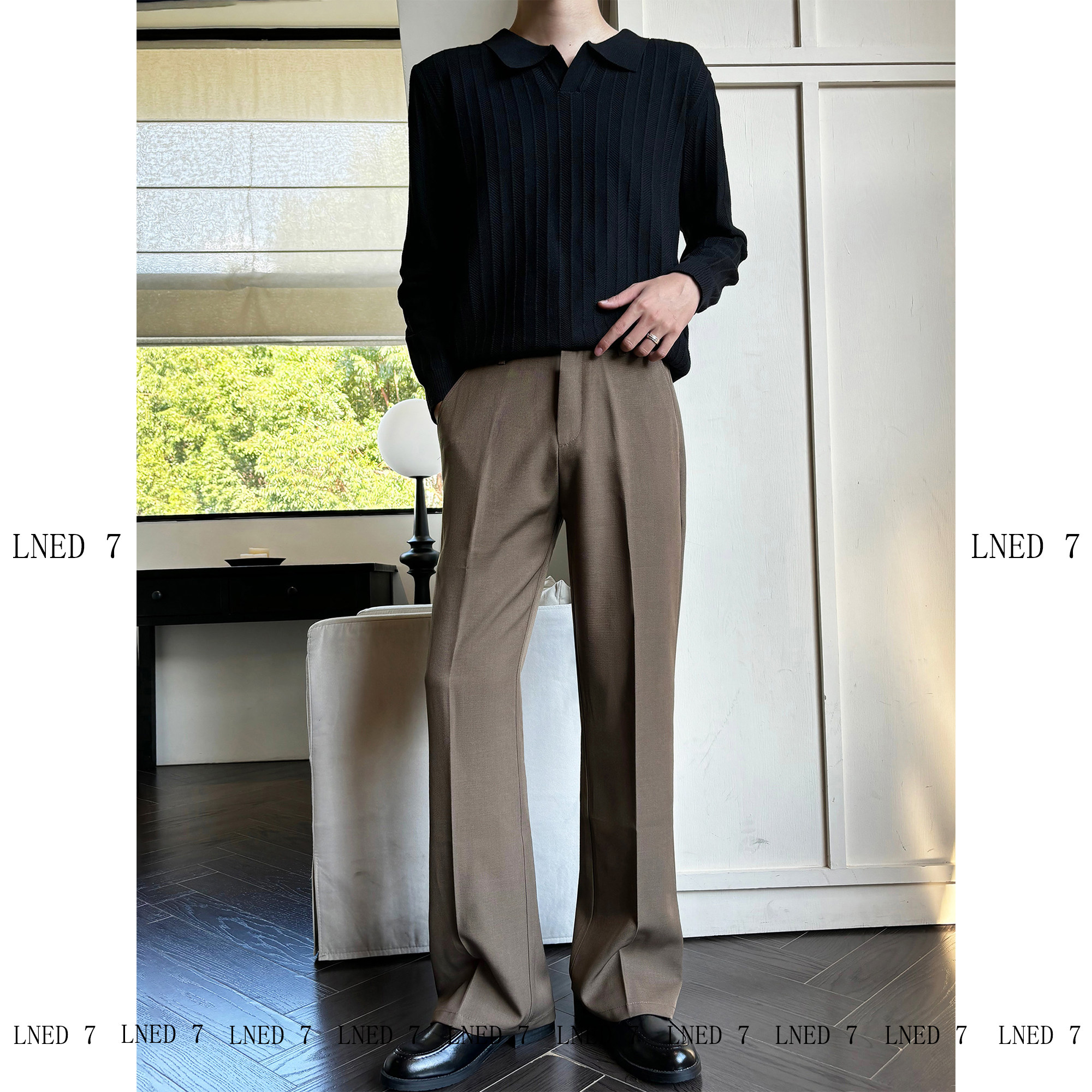 LNED7  春季老钱风棕色cleanfit微喇西裤四季休闲宽松垂感COS西裤