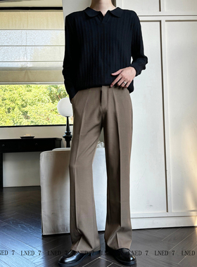 LNED7  冬季老钱风 棕色cleanfit微喇西裤休闲宽松垂感COS西裤
