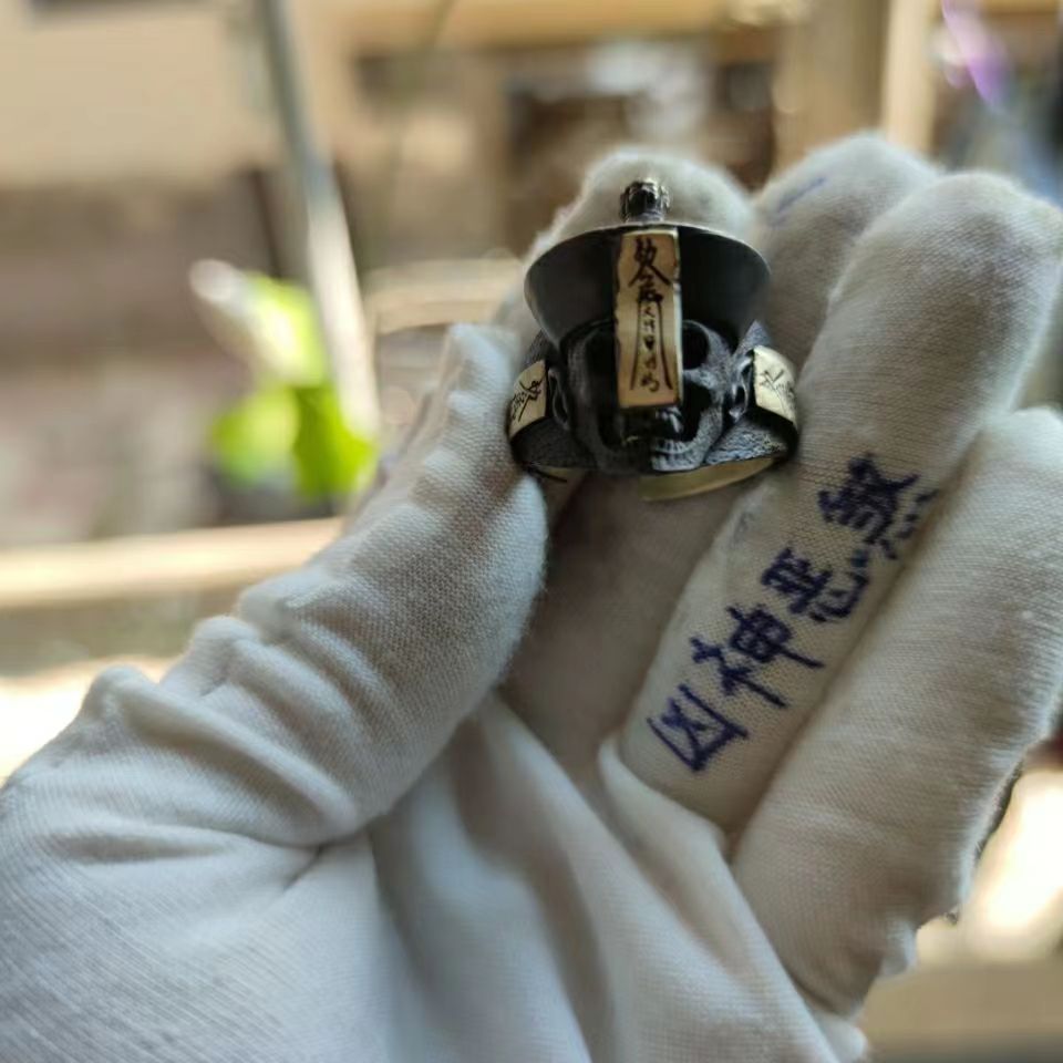 纯铜大号嘻哈霸气骷髅头戒指男大号开口个性潮人潮男女款复古吊坠