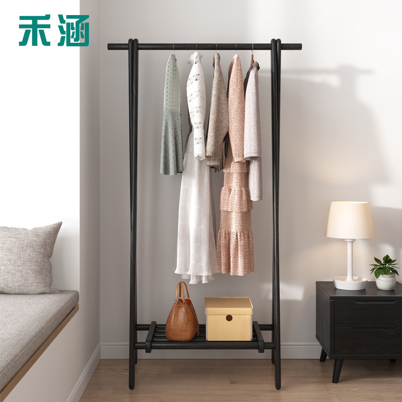 禾涵衣帽架白蜡木中古风黑色衣架