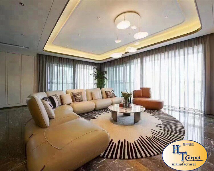 钢琴会议室羊毛黑白圆形欧美式样板房新古典餐厅客厅卧室地毯定制