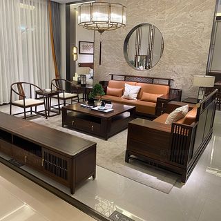 。新中式实木沙发组合现代简约中式客厅大户型别墅酒店禅意家具定
