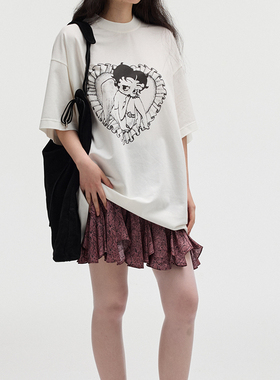 pabo笨狗贝蒂女孩oversize印花T恤