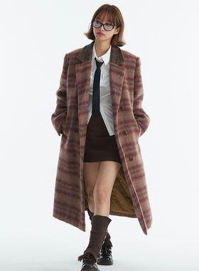 PABO笨狗干枯玫瑰学院冬日宽松加厚夹棉保暖羊毛混纺长款毛呢外套