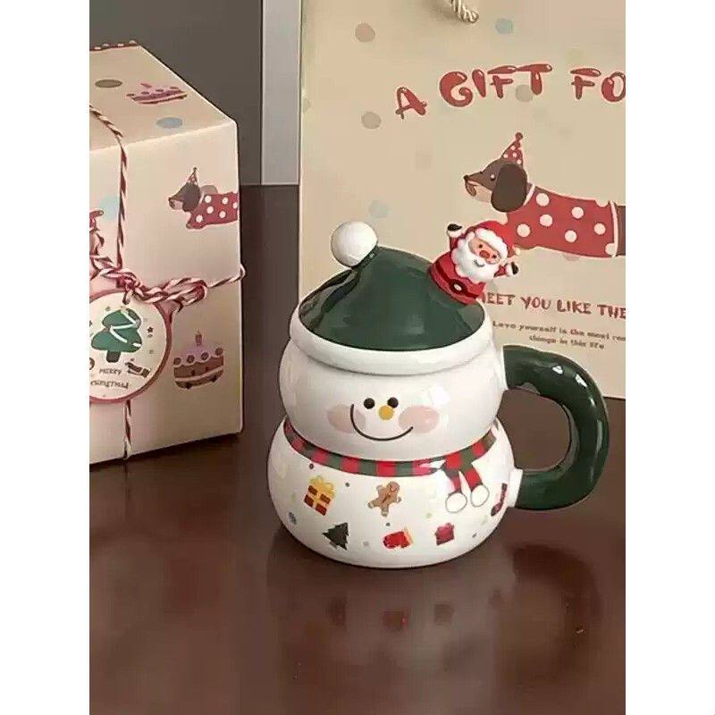 春节礼物杯子陶瓷可爱雪人马克杯伴手礼女生高颜值咖啡杯生日礼物