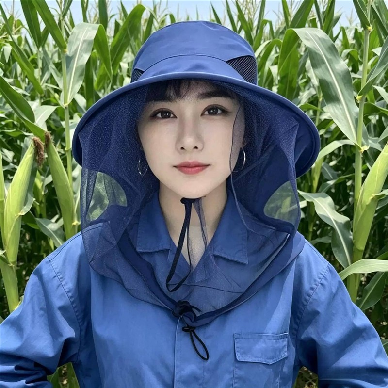 干农活神器下地掰玉米砍甘蔗防刮脸头戴防蚊罩防晒防蚊男女遮阳帽