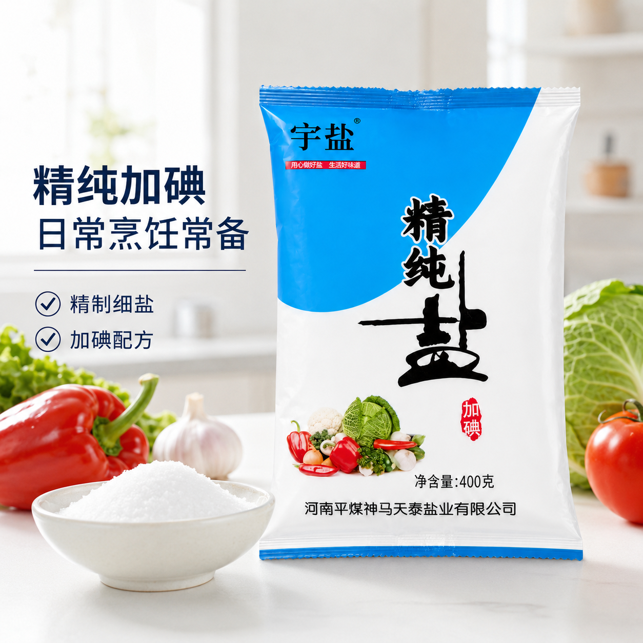 宇盐加碘家用商用400g精纯盐炒菜凉拌泡菜腌制咸盐批发调味料