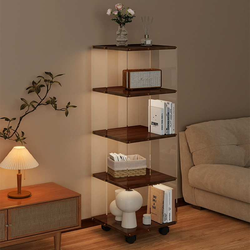 亚克力360旋转书架落地式置物架手办收纳展示柜多层透明儿童书柜