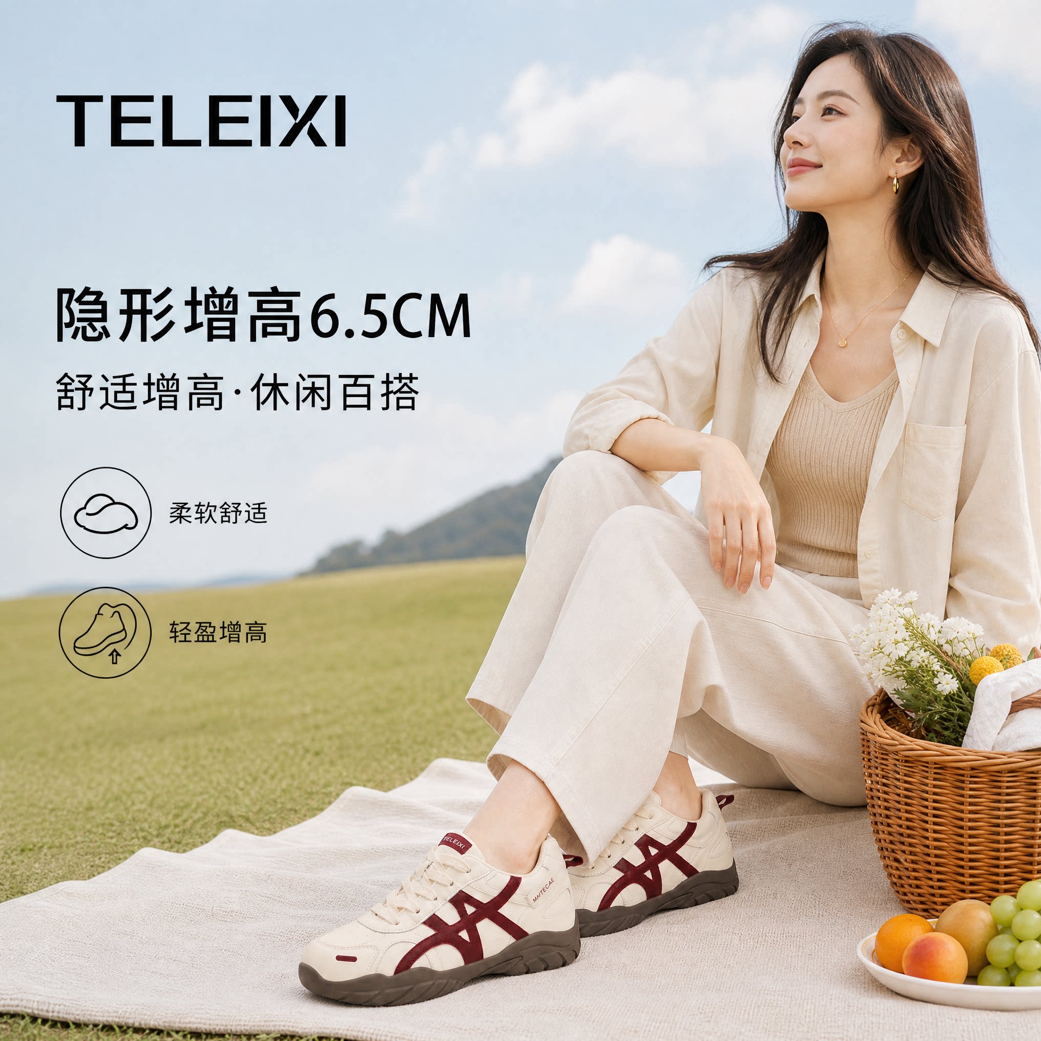 TELEIXI专业内增高女鞋6.5CM小个子厚底德训鞋时尚休闲阿甘鞋运动