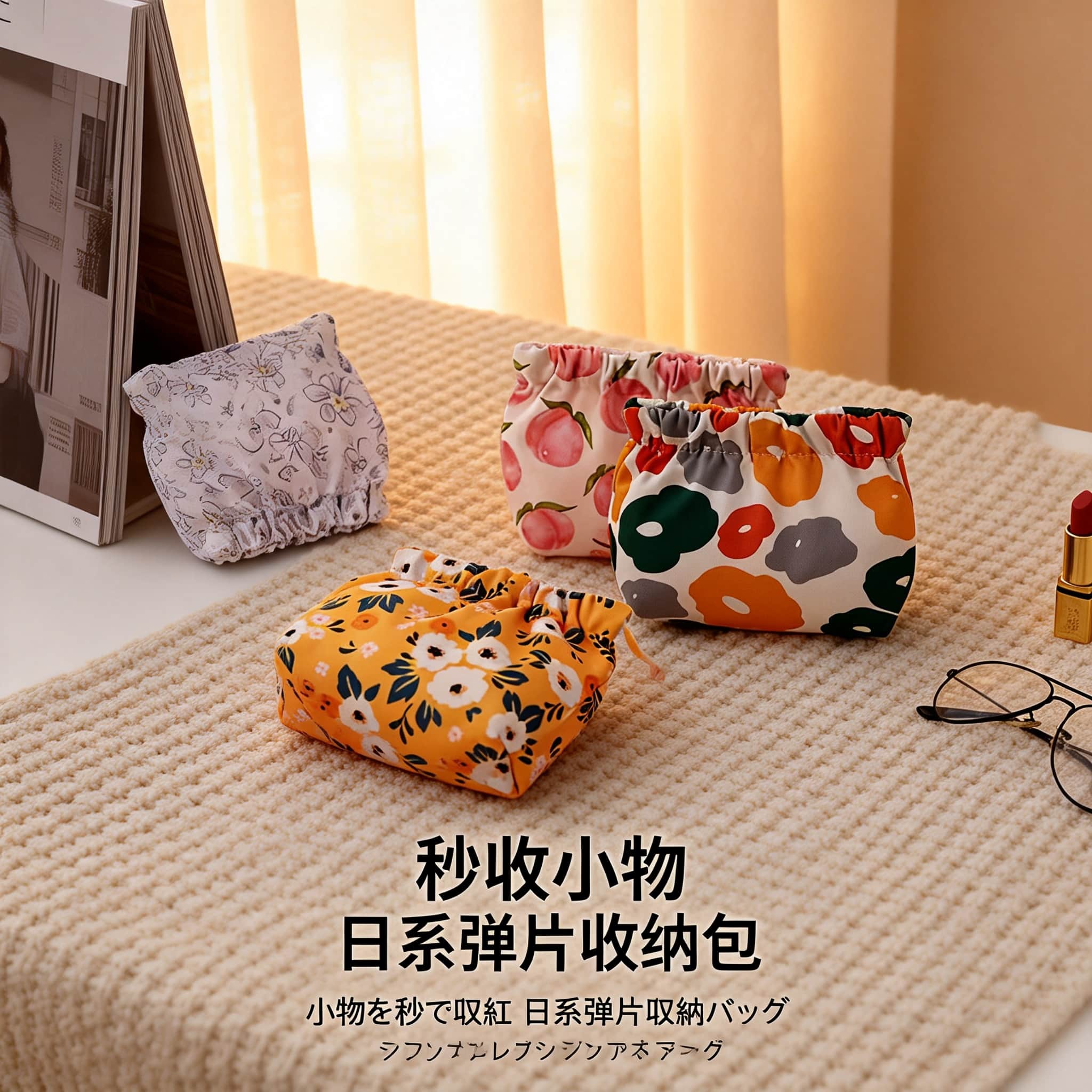 日本弹片口自动闭合收纳袋随身零钱包女士化妆品钥匙收纳包便携式