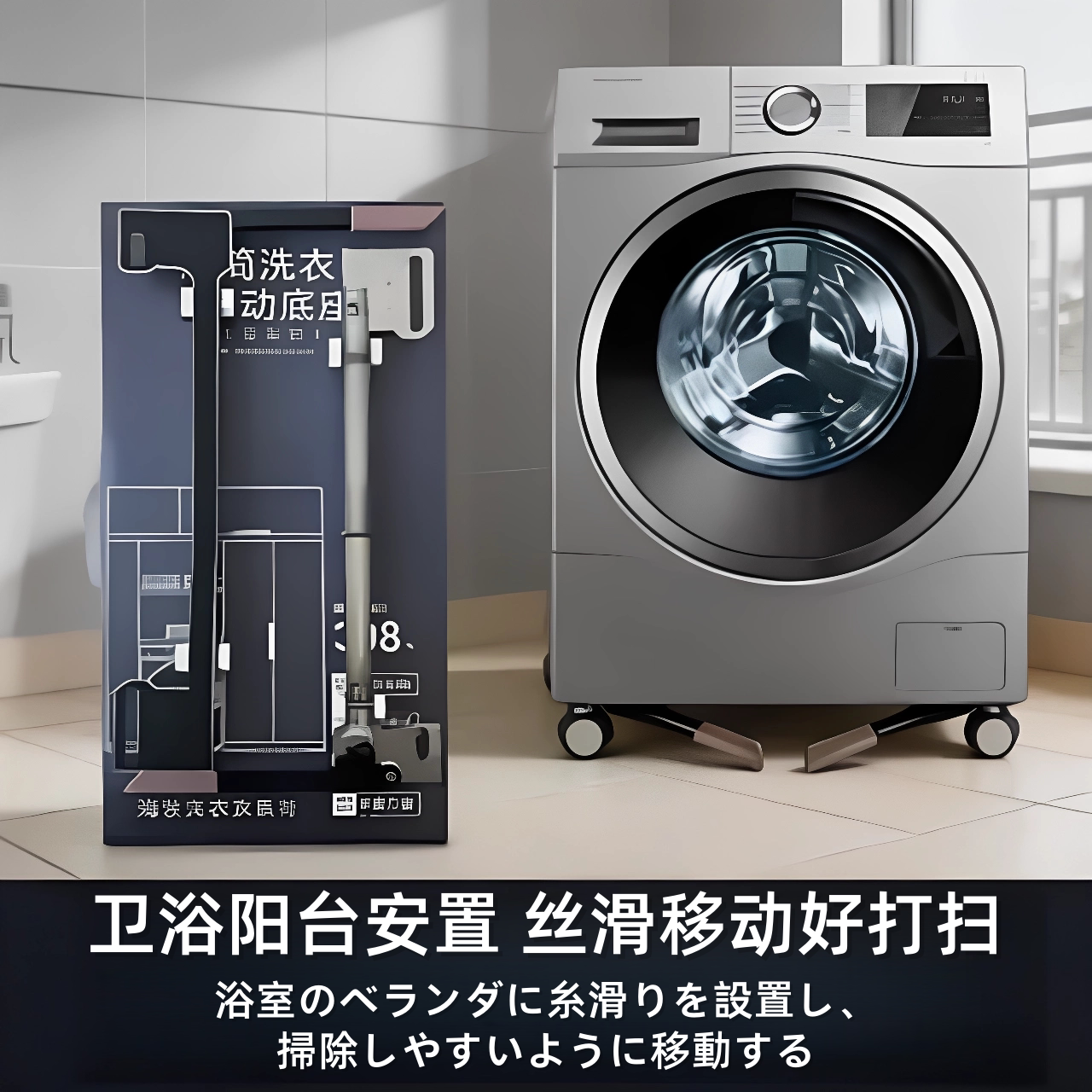 日本适用海尔小天鹅滚筒洗衣机专用支架隐形升降不锈钢滑轮底座