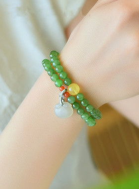 碧玉手链6mm女款多圈蜜蜡回纹配