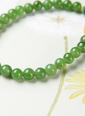 和田碧玉手链女款6mm单圈菠菜绿