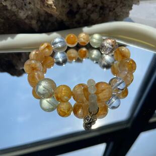 【层林尽染】天然黄胶花水晶手链金箔锦鲤白水晶柠檬晶跑环手串