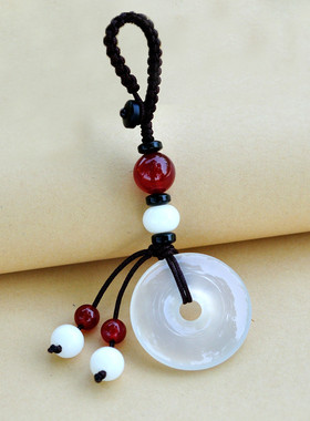 玉石面包扣车钥匙挂DIY女款玉髓