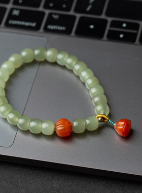 和田玉晴水7*8mm单圈手链老型珠D