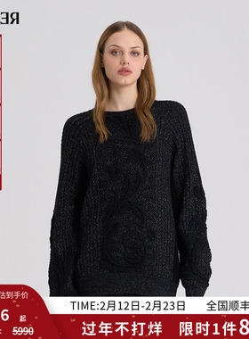 RARE威雅女装 秋冬新款羊毛针织衫黑色宽松长袖毛衫RR2246241919